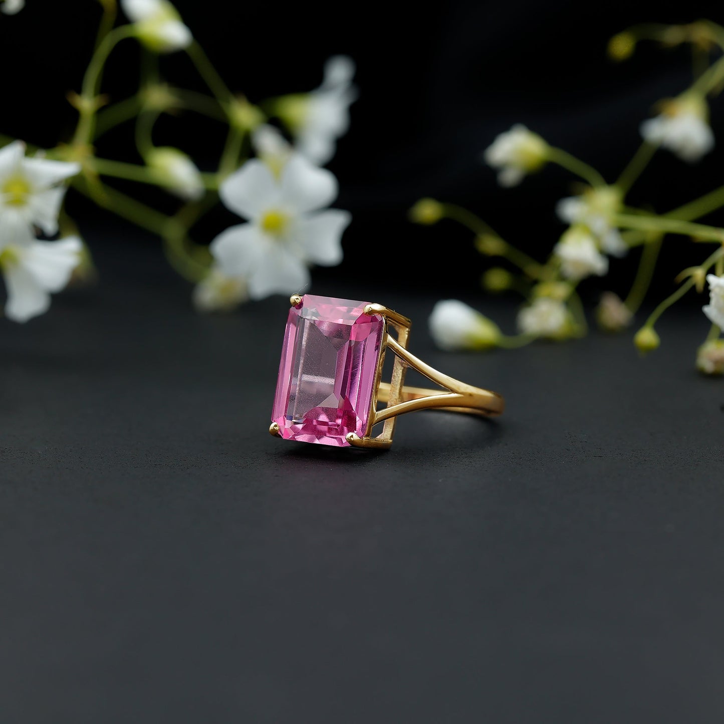 Solitaire Lab Grown Pink Sapphire Big Engagement Ring With Certificate