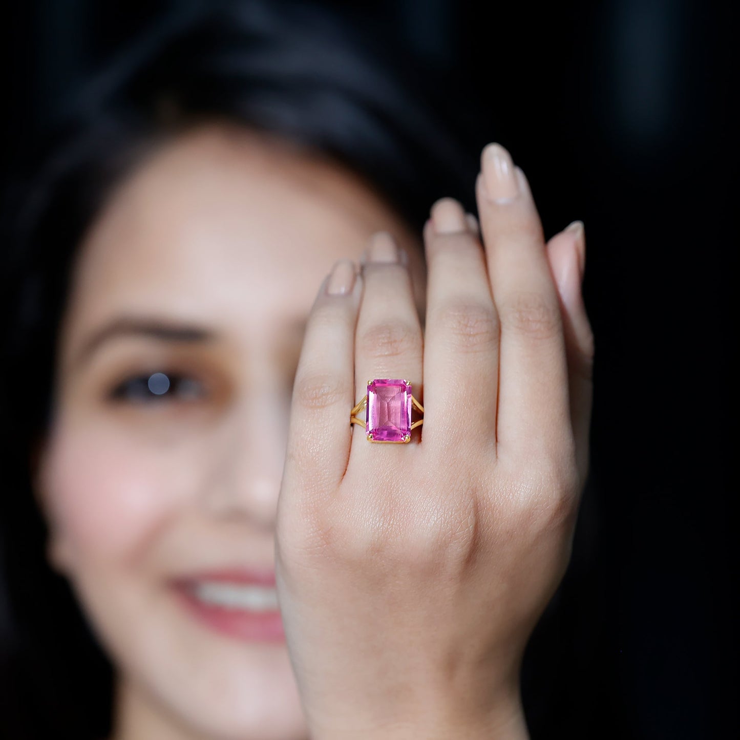 Solitaire Lab Grown Pink Sapphire Big Engagement Ring With Certificate