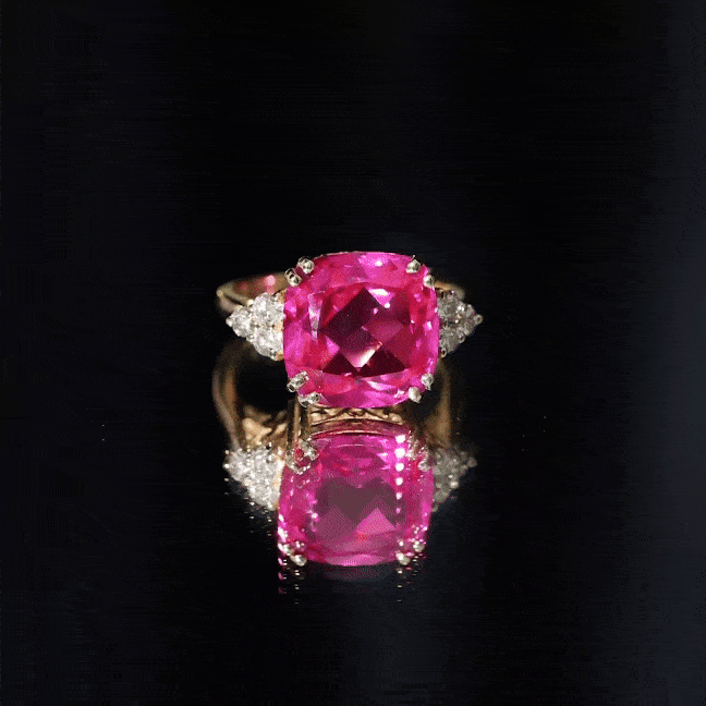 Lab Grown Pink Sapphire Solitaire Engagement Ring with Diamond Trio