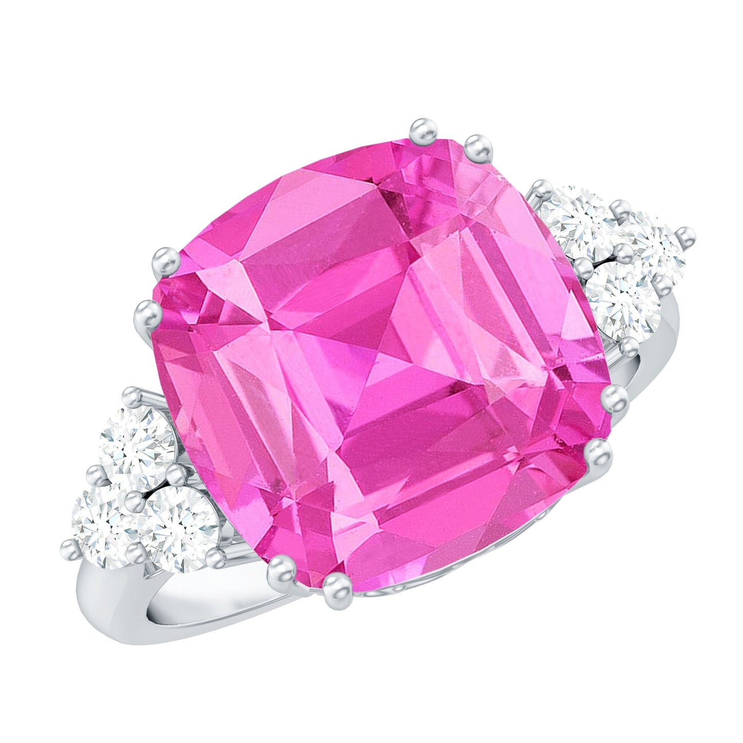 Lab Grown Pink Sapphire Solitaire Engagement Ring with Diamond Trio