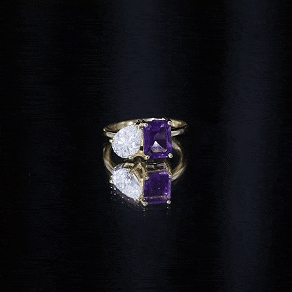 Certified Real Amethyst Toi Et Moi Engagement Ring with Moissanite