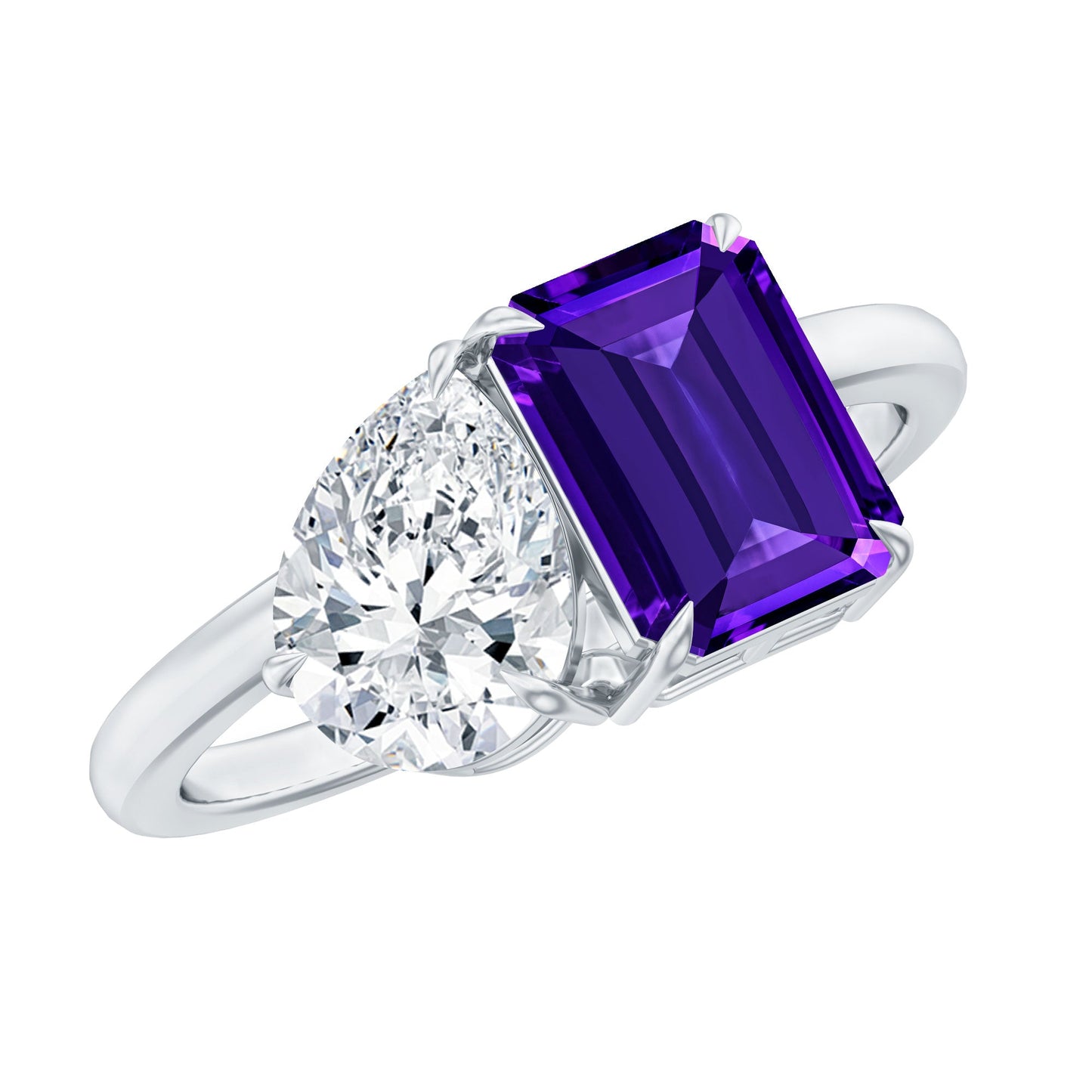 Certified Real Amethyst Toi Et Moi Engagement Ring with Moissanite