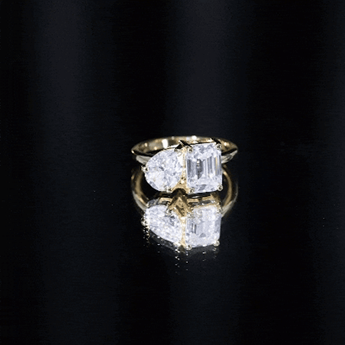 Pear and Emerald Cut Moissanite Toi Et Moi Engagement Ring