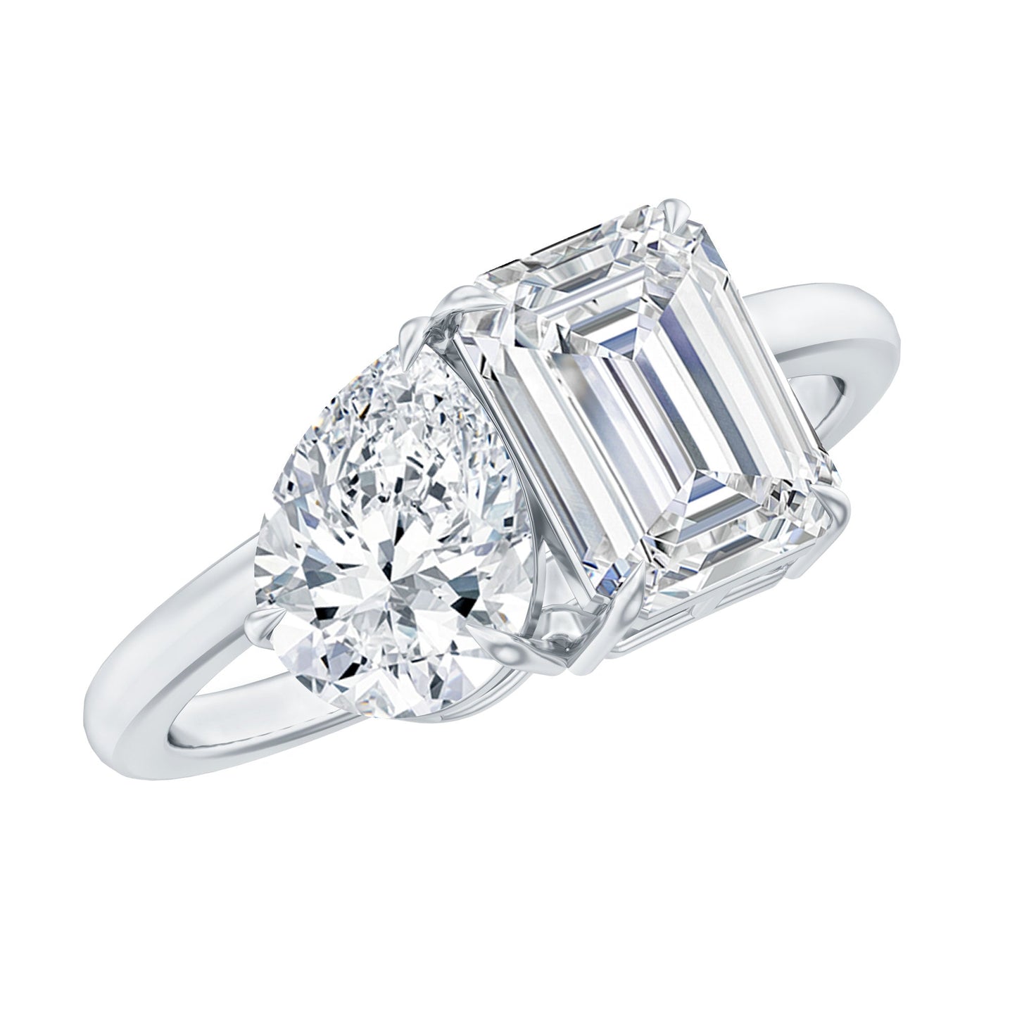 Pear and Emerald Cut Moissanite Toi Et Moi Engagement Ring