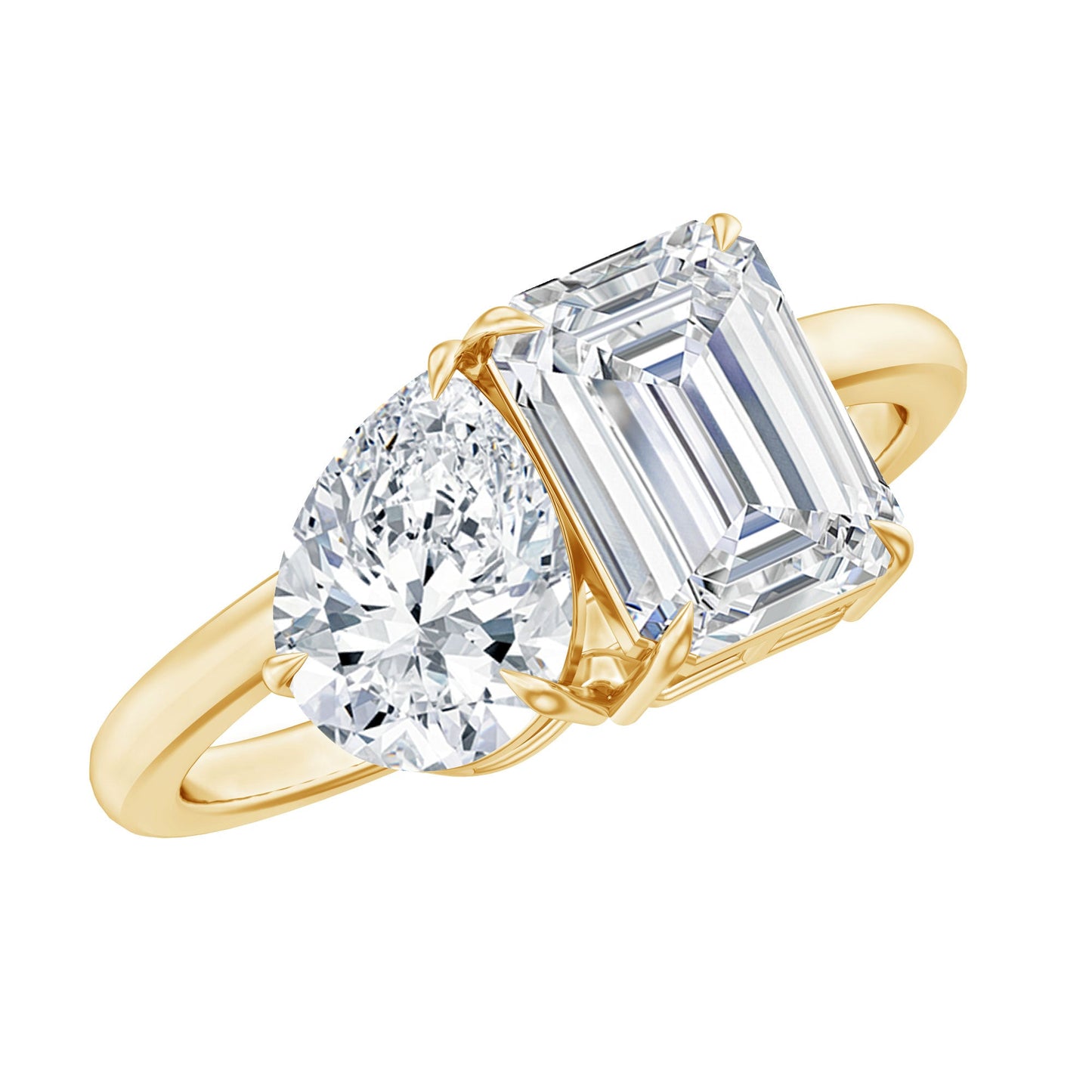 Pear and Emerald Cut Moissanite Toi Et Moi Engagement Ring