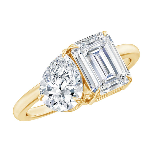 Pear and Emerald Cut Moissanite Toi Et Moi Engagement Ring