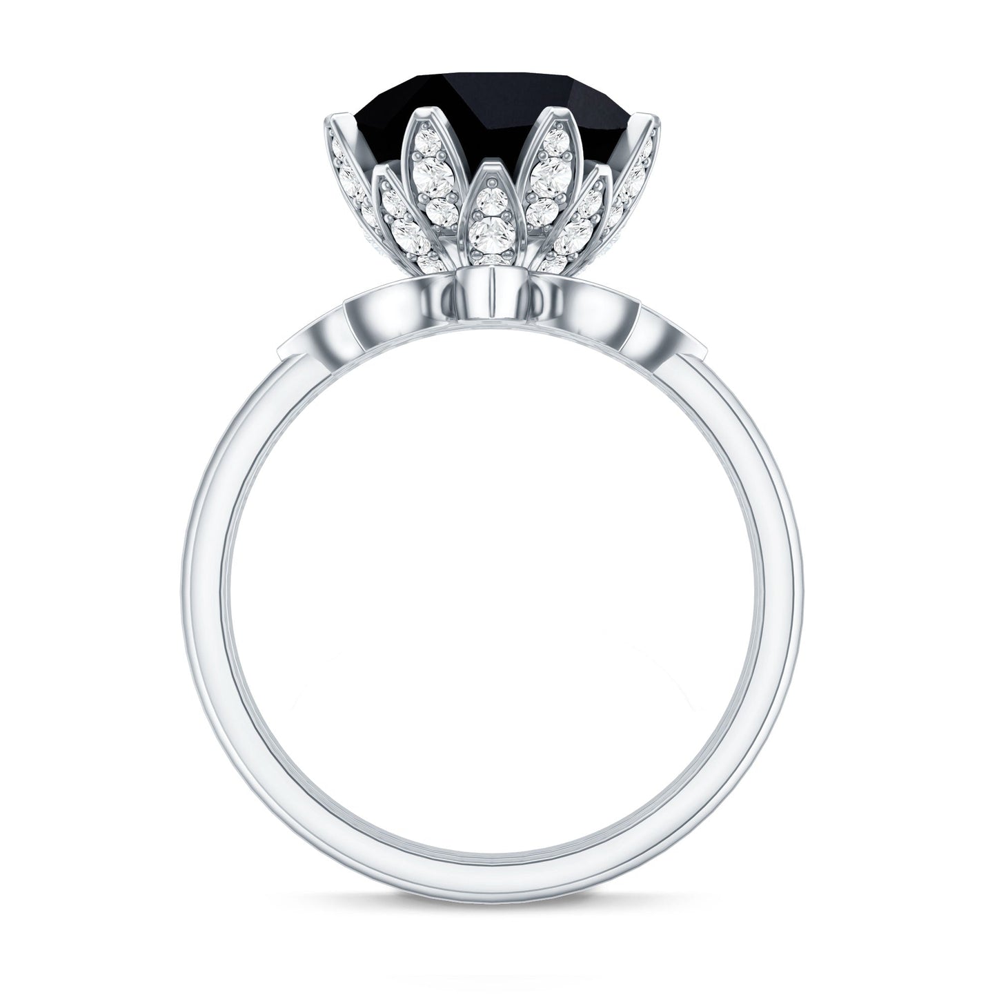Nature Inspired 4.5 Carat Lab Grown Black and White Diamond Wedding Engagement Ring Set