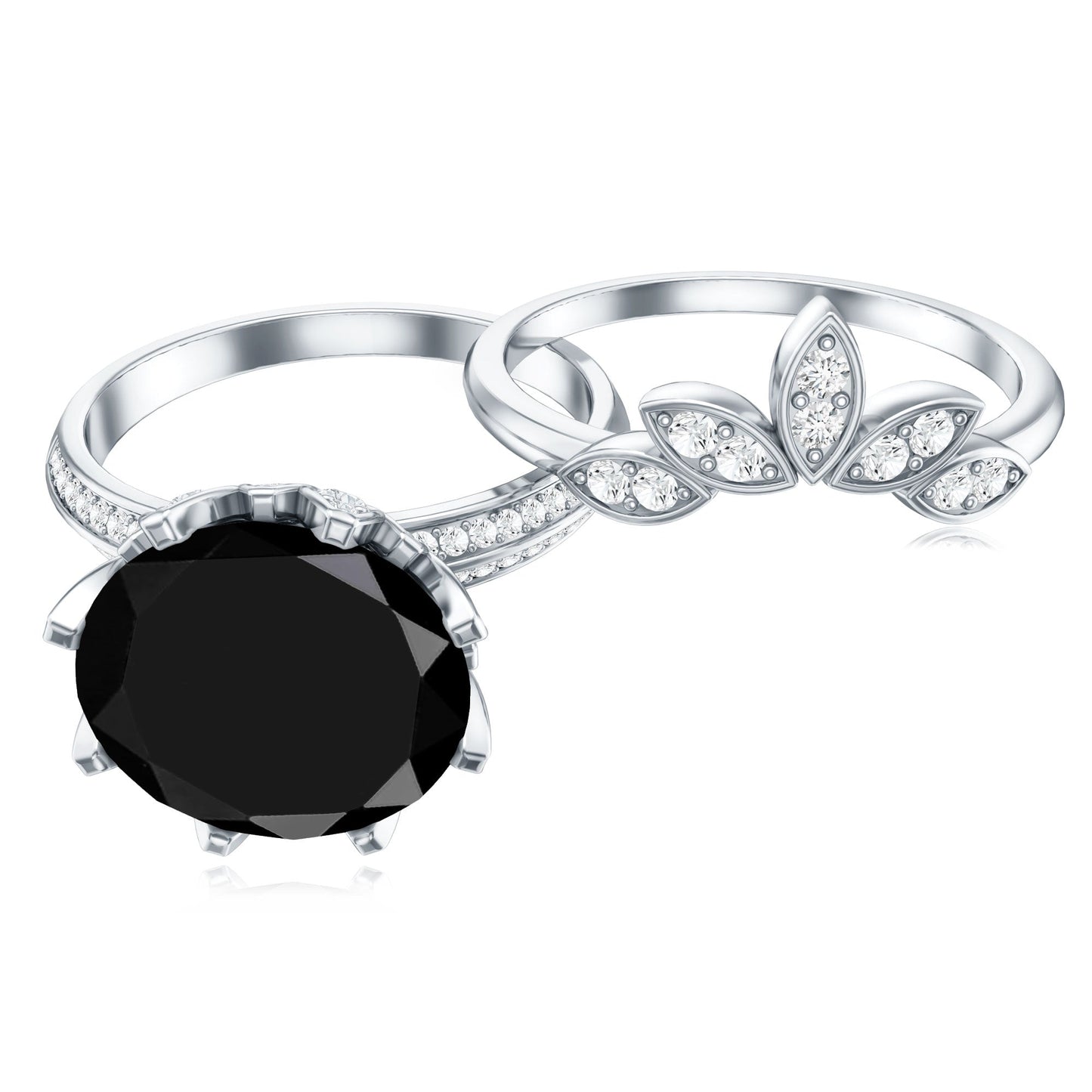 Nature Inspired 4.5 Carat Lab Grown Black and White Diamond Wedding Engagement Ring Set