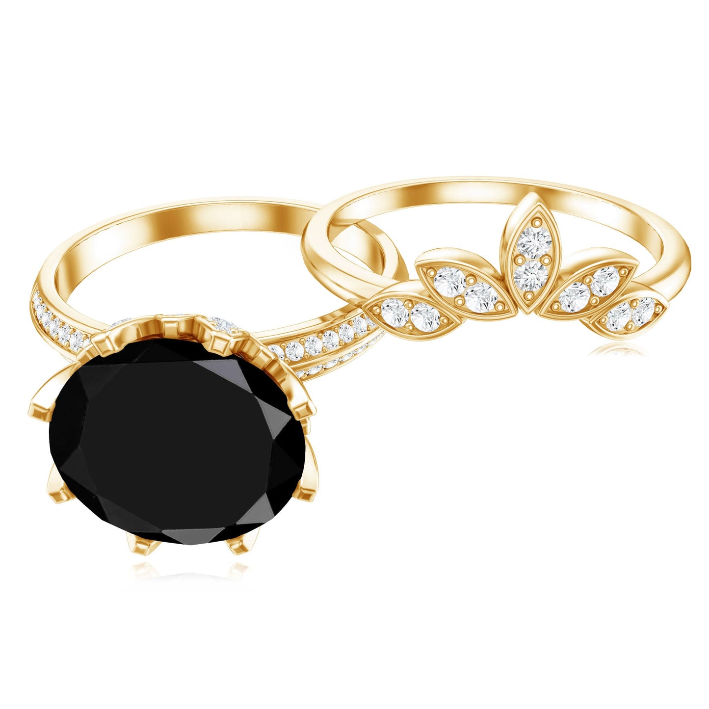 Nature Inspired 4.5 Carat Lab Grown Black and White Diamond Wedding Engagement Ring Set