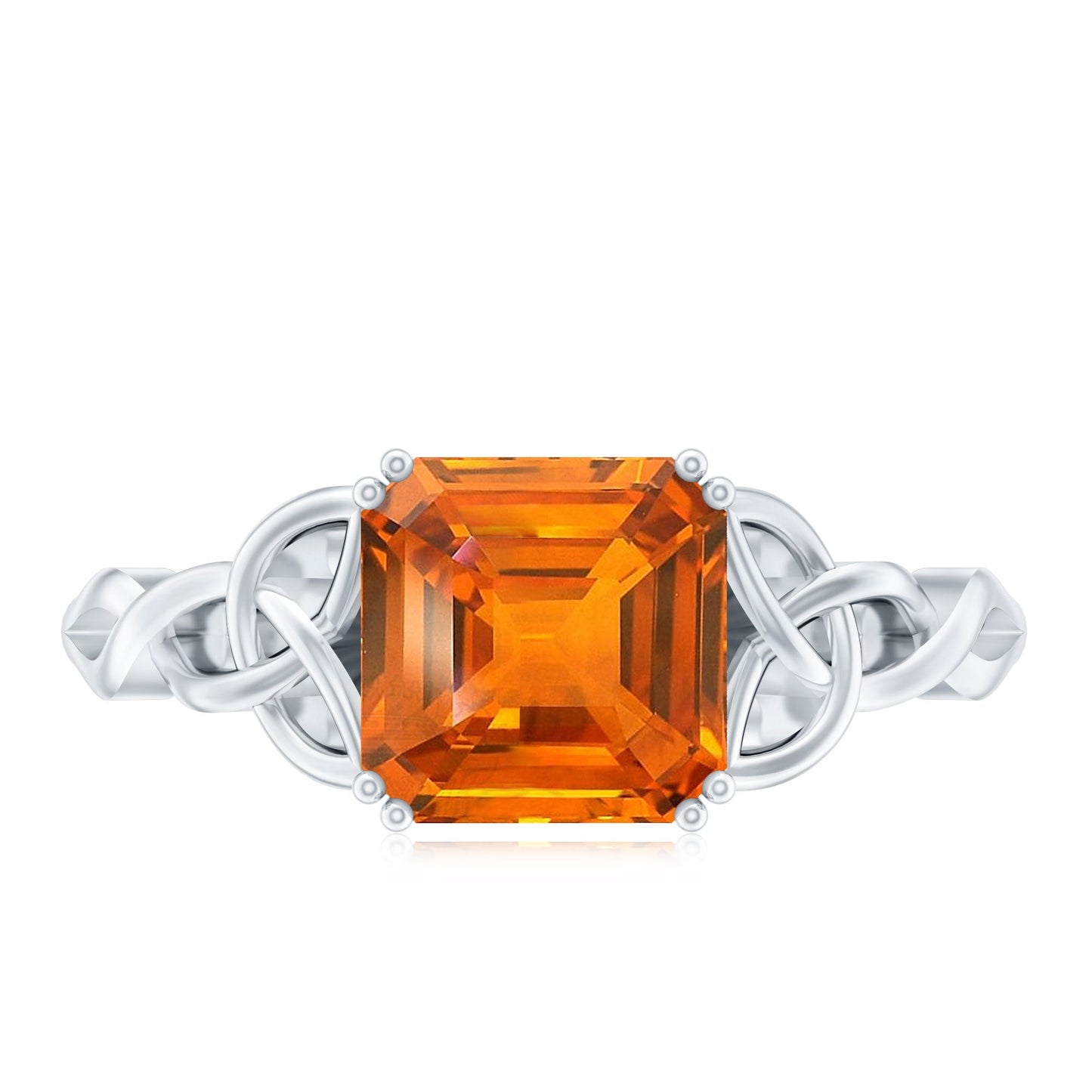 4.8 Carat Asscher Cut Lab Grown Orange Sapphire Engagement Ring with Celtic Knot
