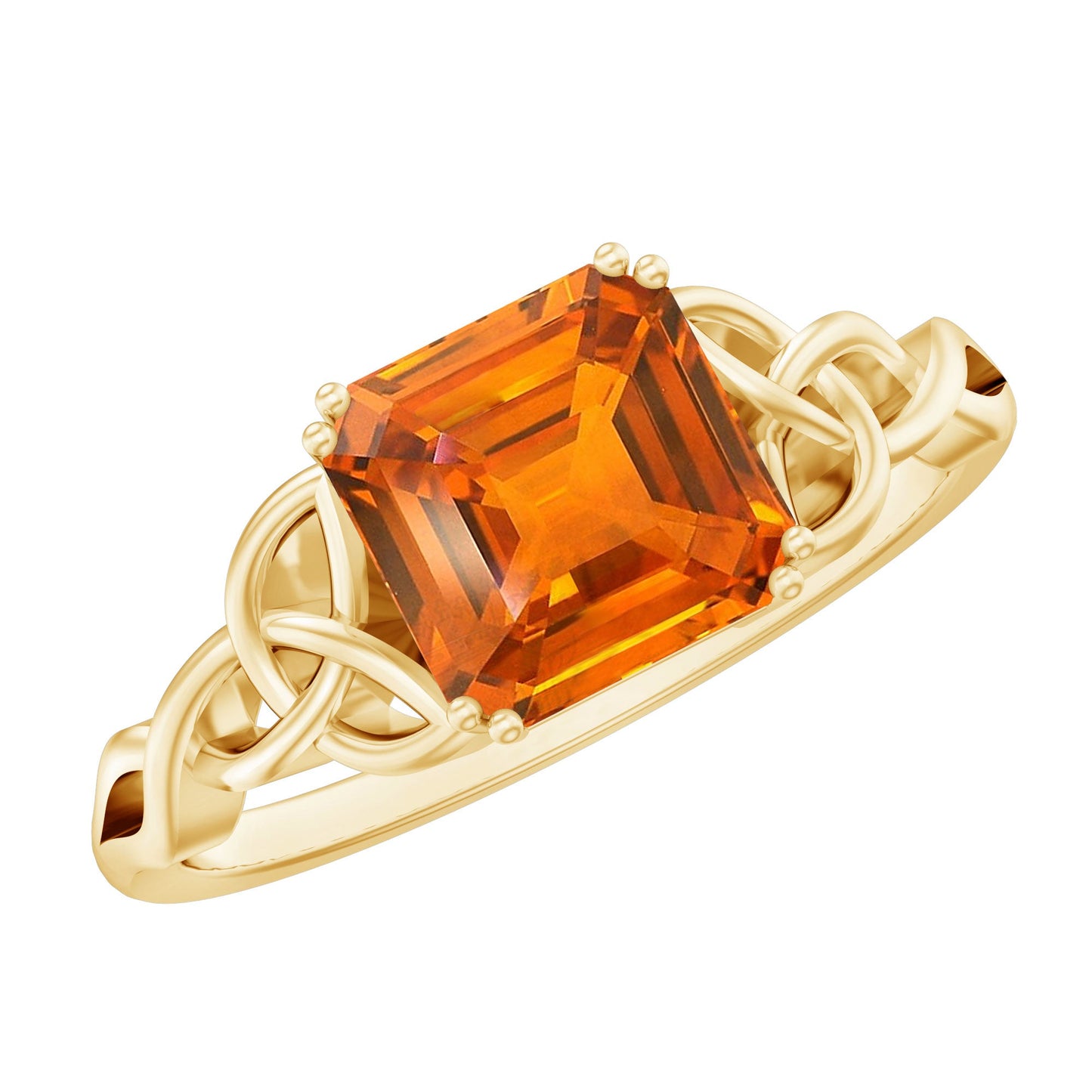 4.8 Carat Asscher Cut Lab Grown Orange Sapphire Engagement Ring with Celtic Knot