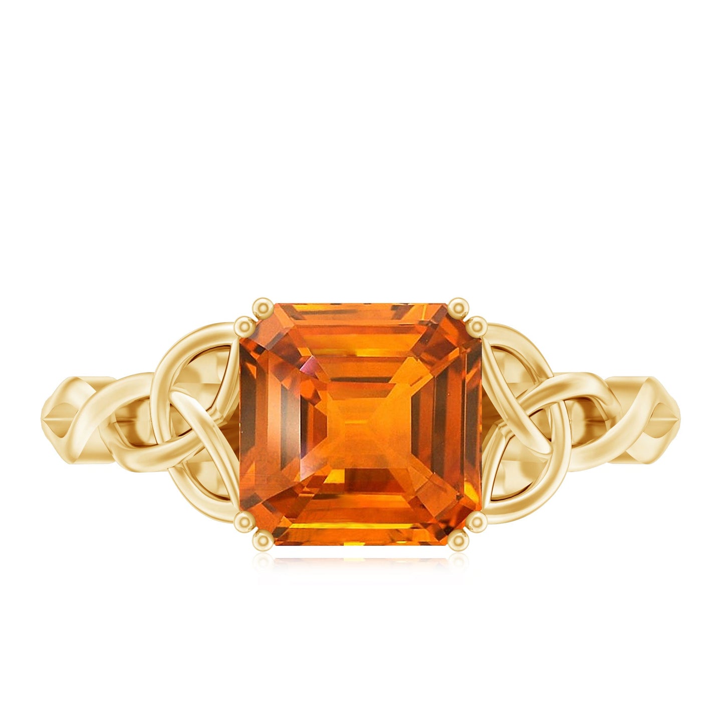 4.8 Carat Asscher Cut Lab Grown Orange Sapphire Engagement Ring with Celtic Knot
