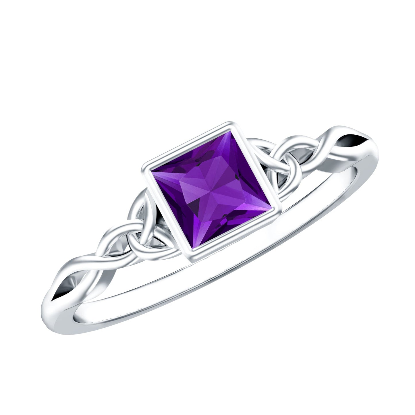 1.2 Carat Princess Cut Amethyst Promise Ring with Celtic Knot
