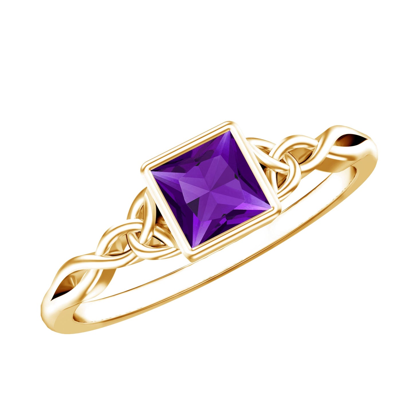 1.2 Carat Princess Cut Amethyst Promise Ring with Celtic Knot