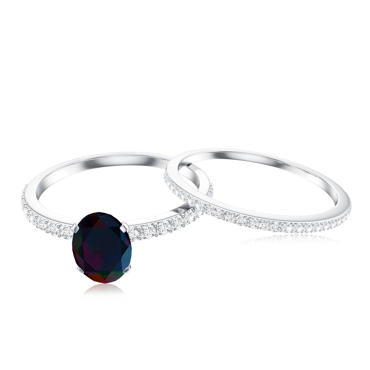 0.9 Carat Oval Cut Black Opal Wedding Ring Set With Diamond