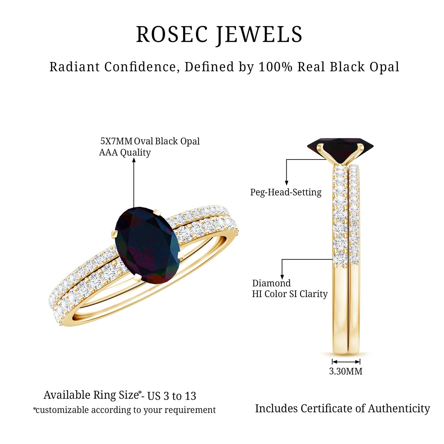 0.9 Carat Oval Cut Black Opal Wedding Ring Set With Diamond