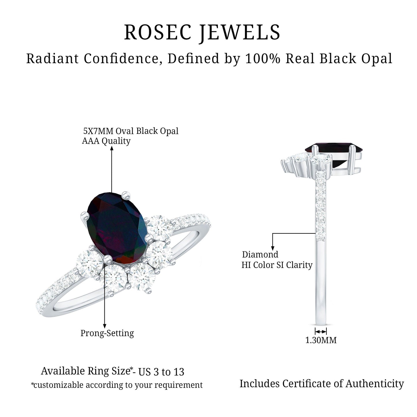 Oval Black Opal and Diamond Half Halo Engagement Ring