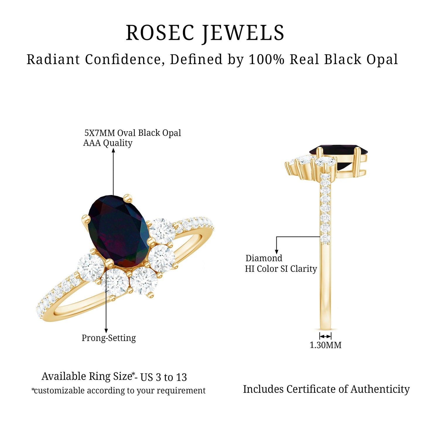 Oval Black Opal and Diamond Half Halo Engagement Ring