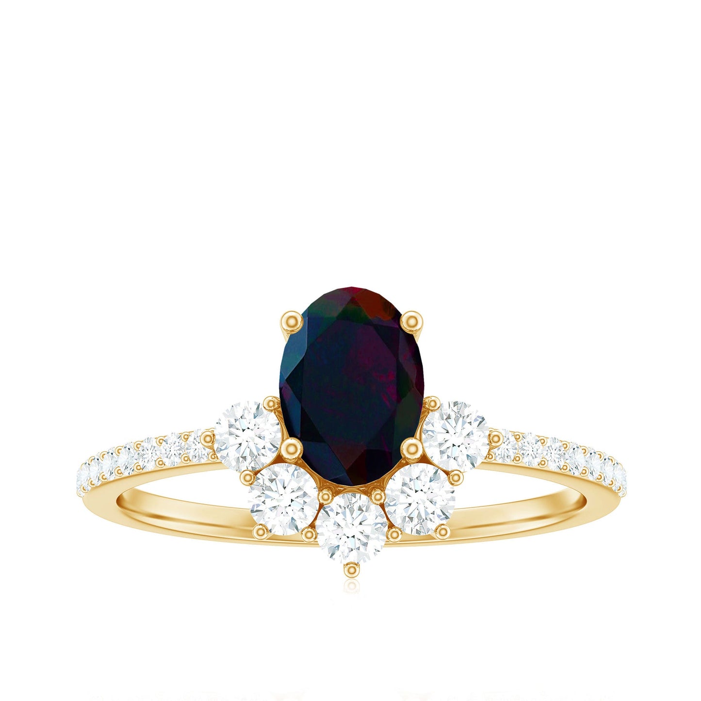 Oval Black Opal and Diamond Half Halo Engagement Ring