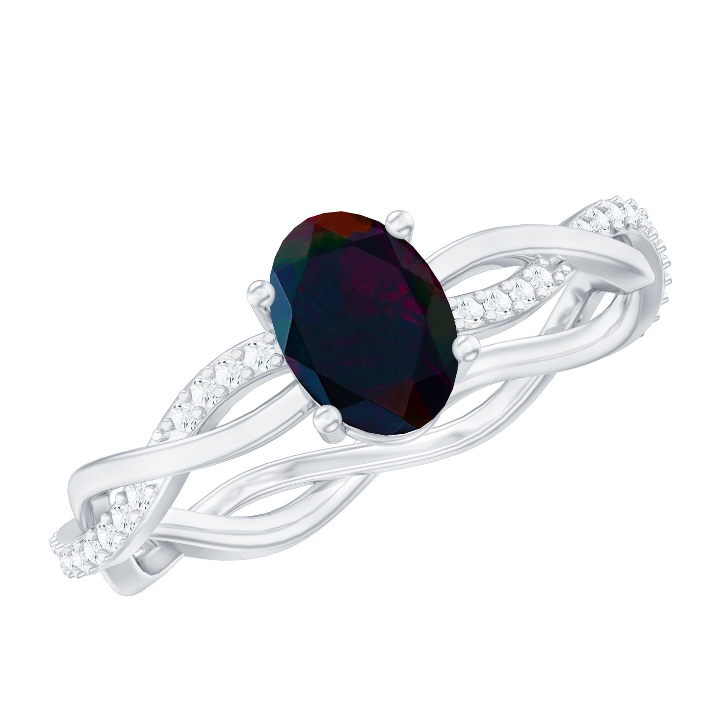 Oval Black Opal and Diamond Braided Engagement Ring