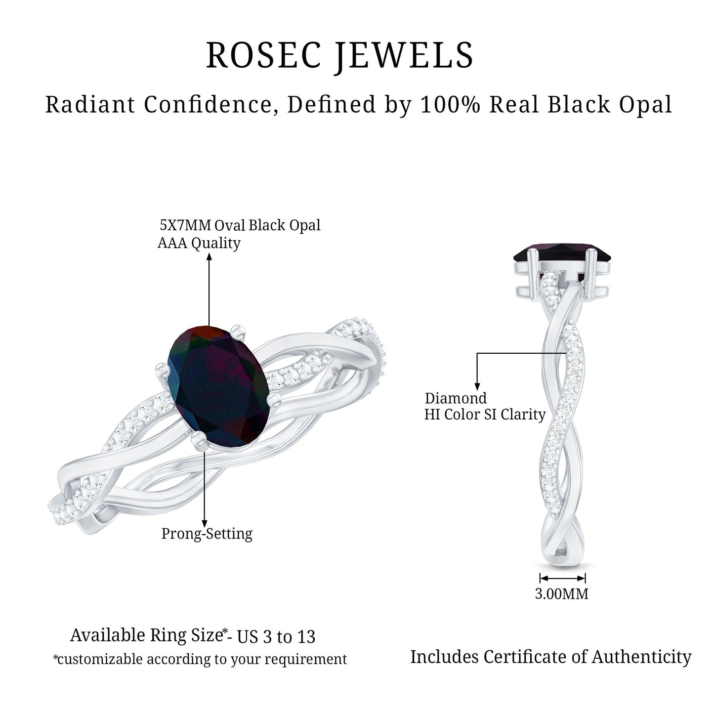Oval Black Opal and Diamond Braided Engagement Ring