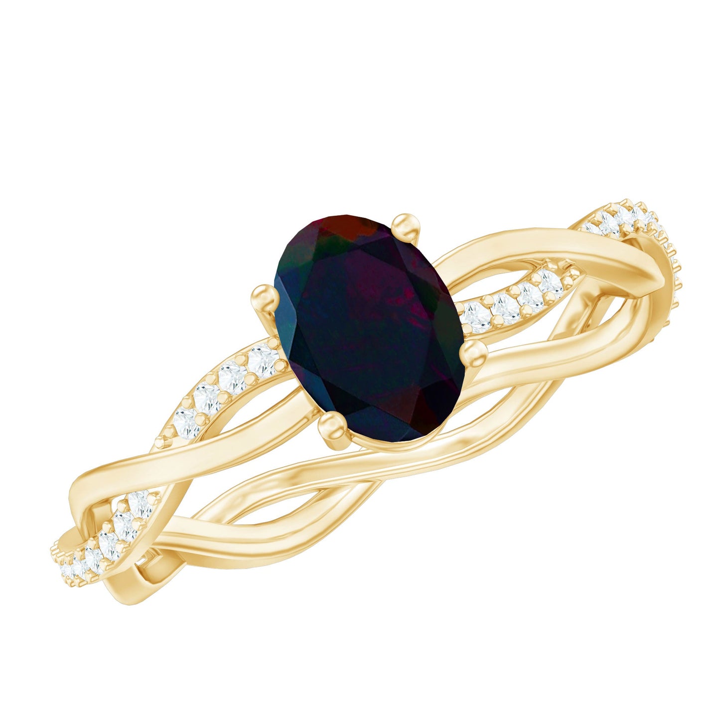 Oval Black Opal and Diamond Braided Engagement Ring