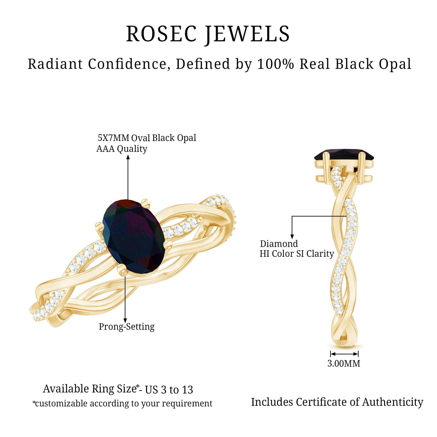 Oval Black Opal and Diamond Braided Engagement Ring