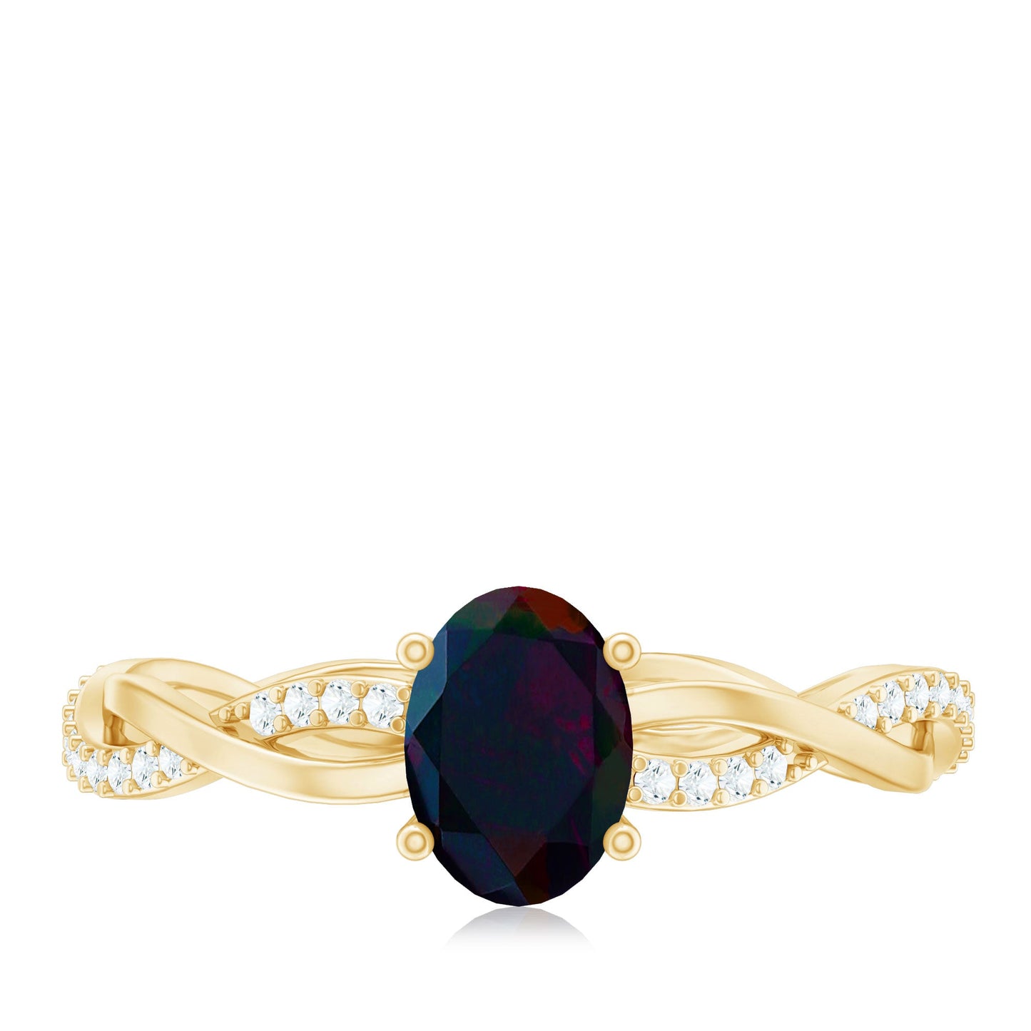 Oval Black Opal and Diamond Braided Engagement Ring