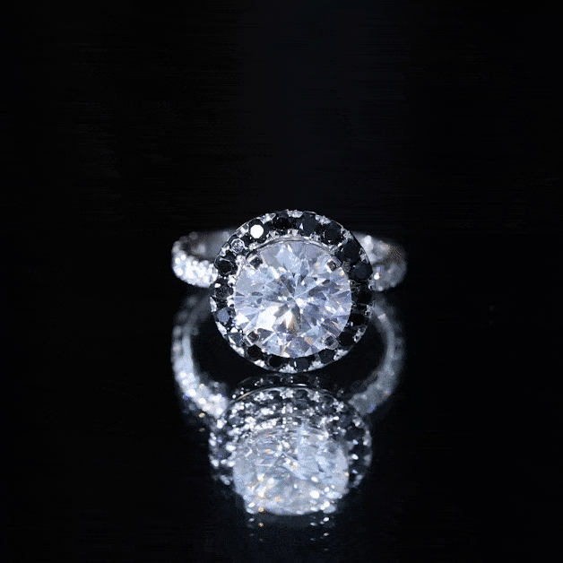Certified 4.4 Carat Moissanite Halo Engagement Ring With Lab Black Diamond