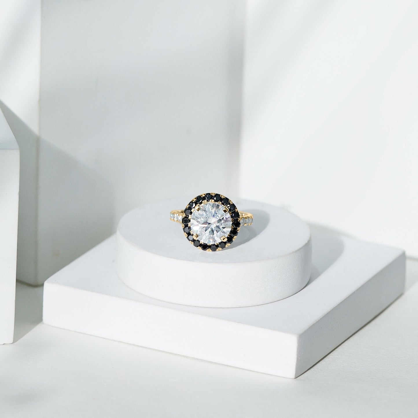 Certified 4.4 Carat Moissanite Halo Engagement Ring With Lab Black Diamond