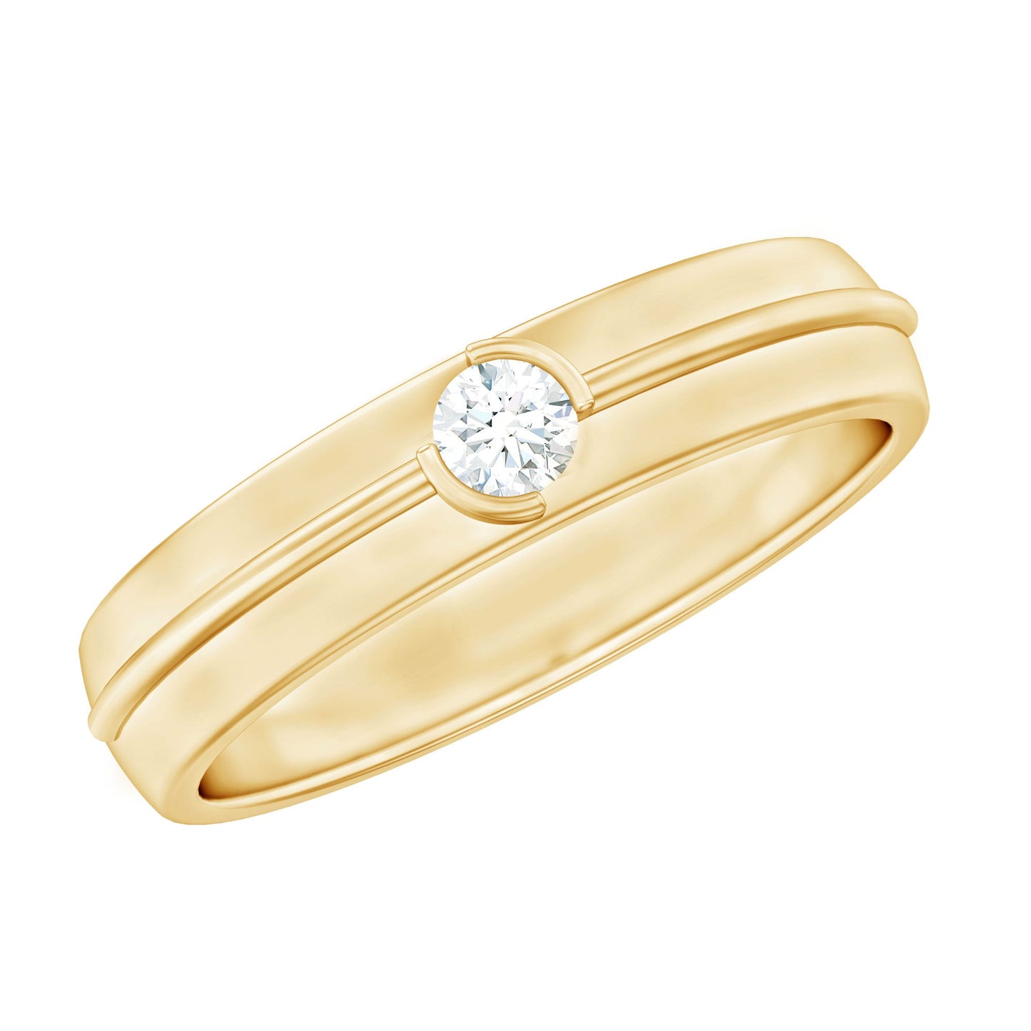 Bezel Set Round Moissanite Mens Wedding Band Ring