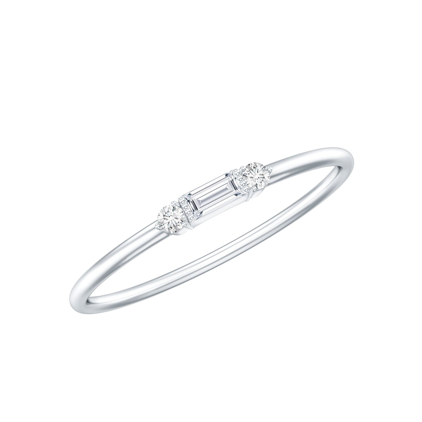 Minimalist Baguette and Round Diamond Promise Ring