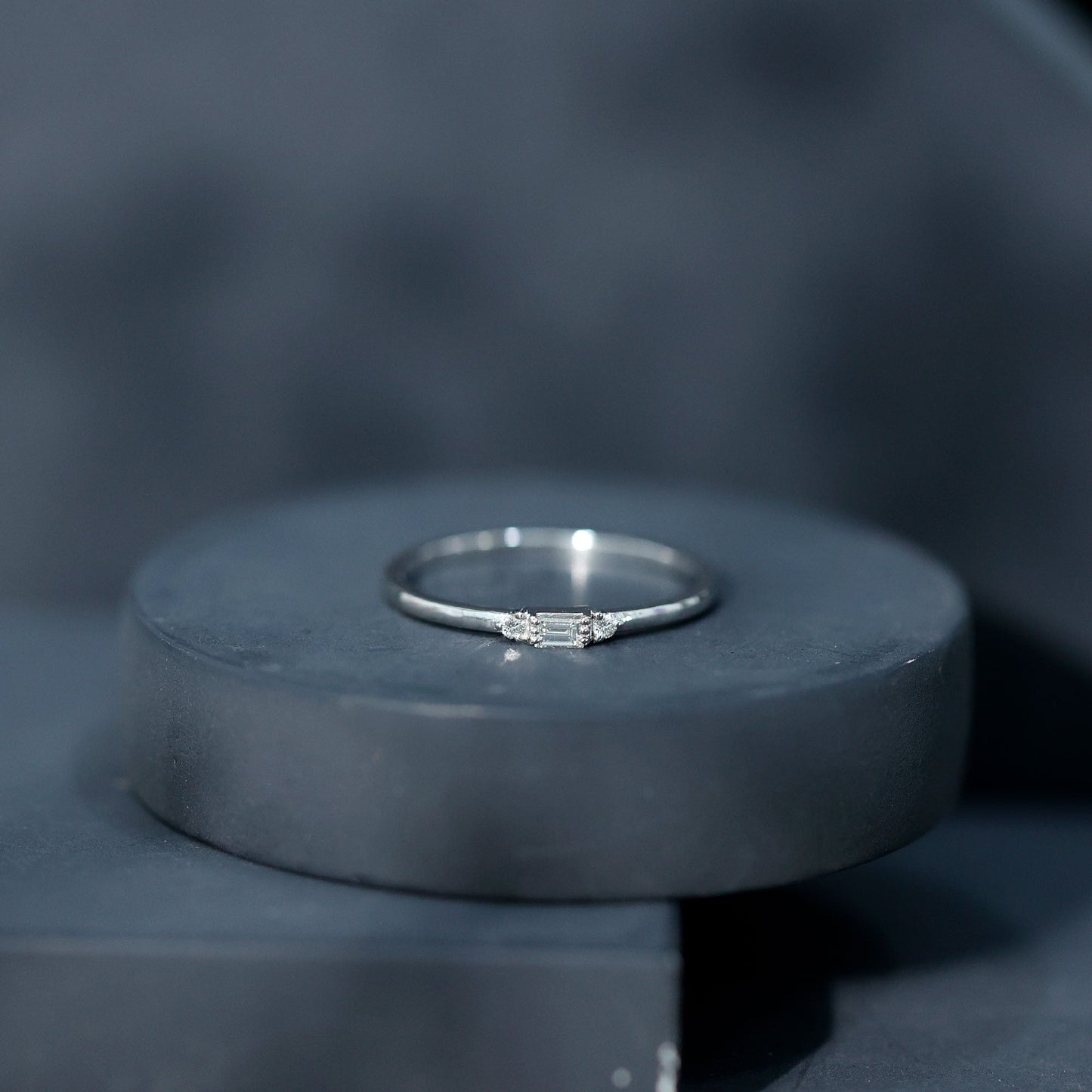 Minimalist Baguette and Round Diamond Promise Ring
