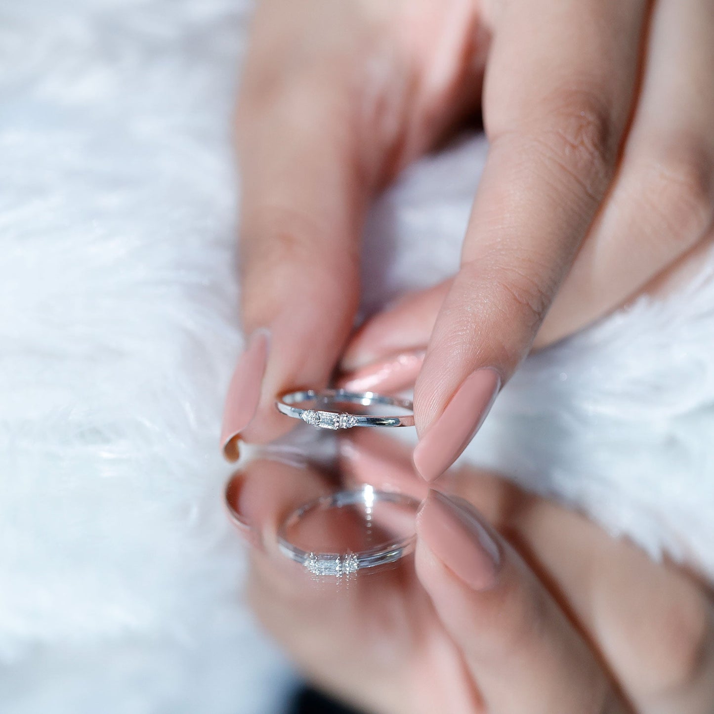 Minimalist Baguette and Round Diamond Promise Ring