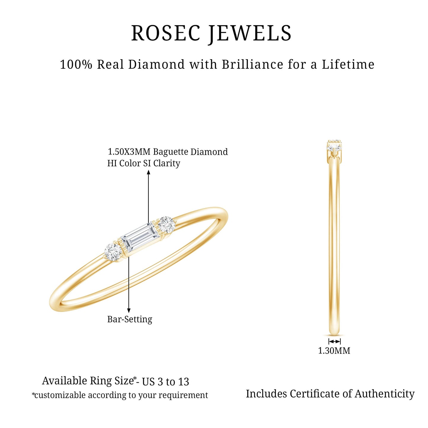 Minimalist Baguette and Round Diamond Promise Ring