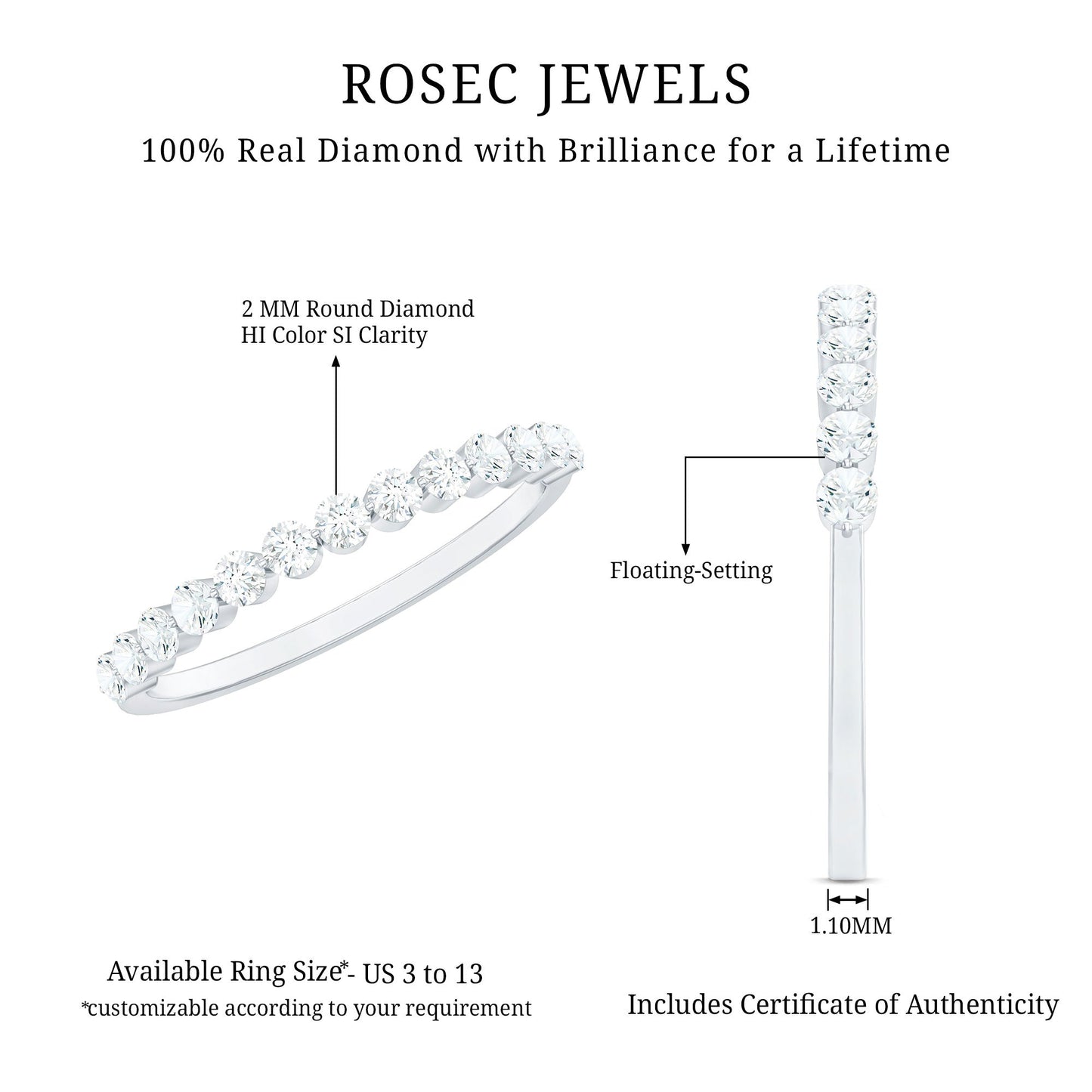 Natural Diamond Half Eternity Stackable Ring