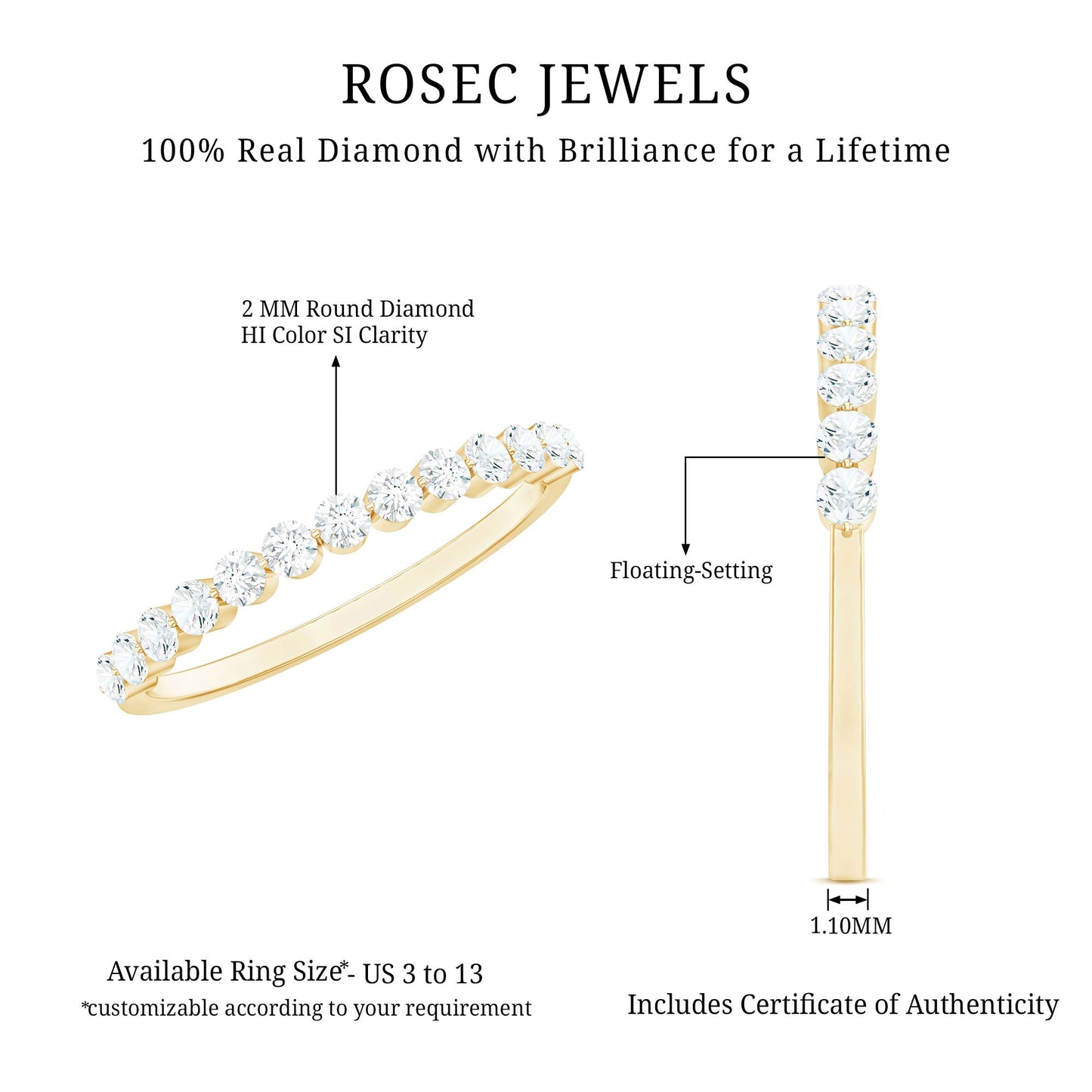 Natural Diamond Half Eternity Stackable Ring