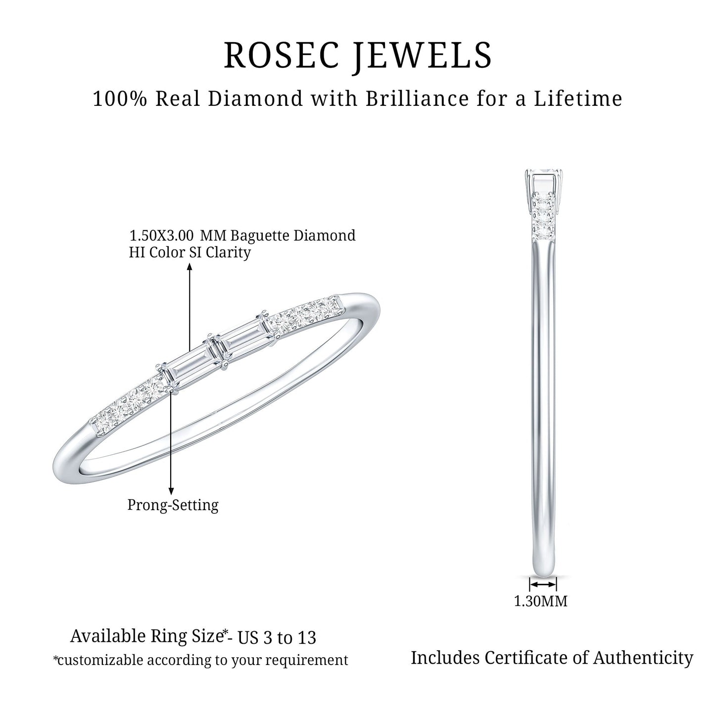 Baguette Diamond Stackable Ring in East West Style