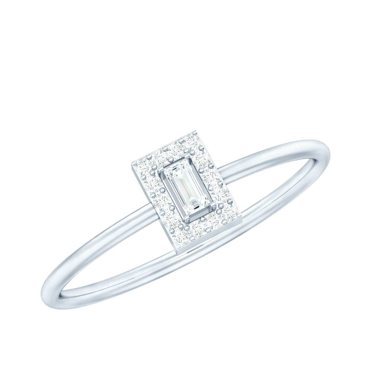 Baguette Cut Diamond Halo Promise Ring with Certificate