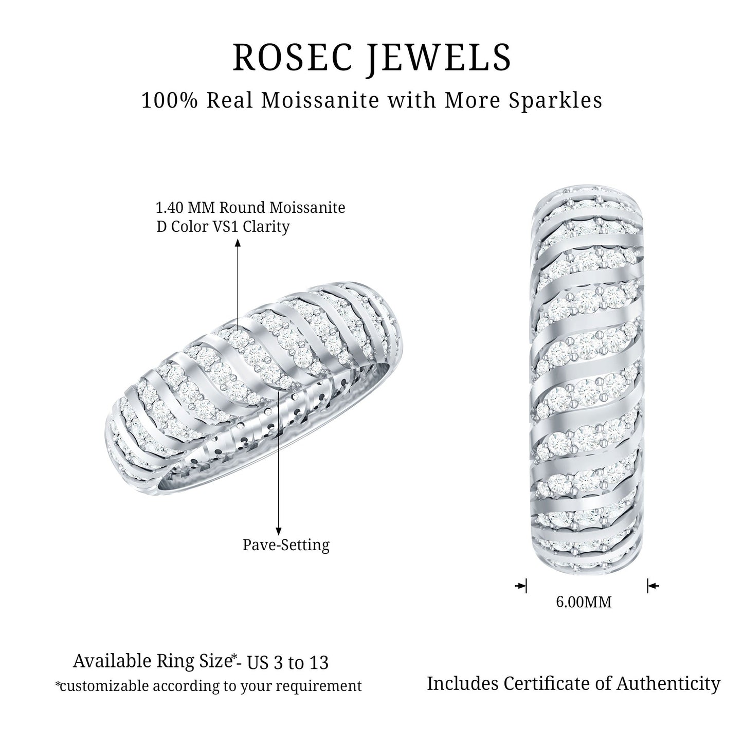 Pave Set Certified Moissanite Wedding Anniversary Band