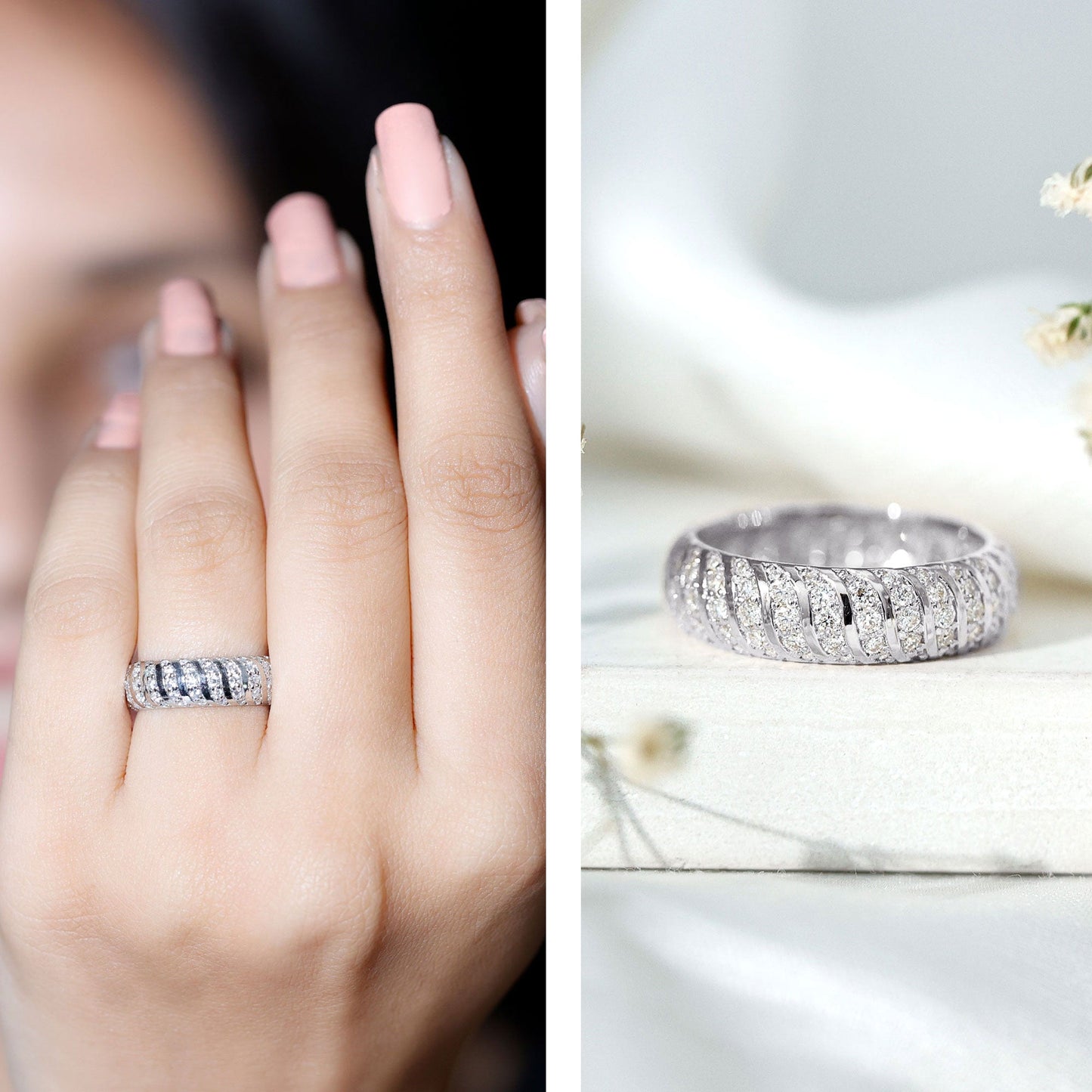 Pave Set Certified Moissanite Wedding Anniversary Band
