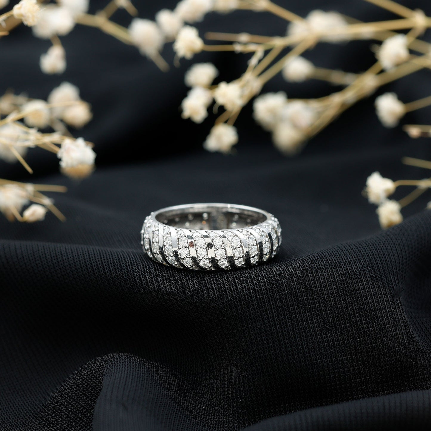 Pave Set Certified Moissanite Wedding Anniversary Band