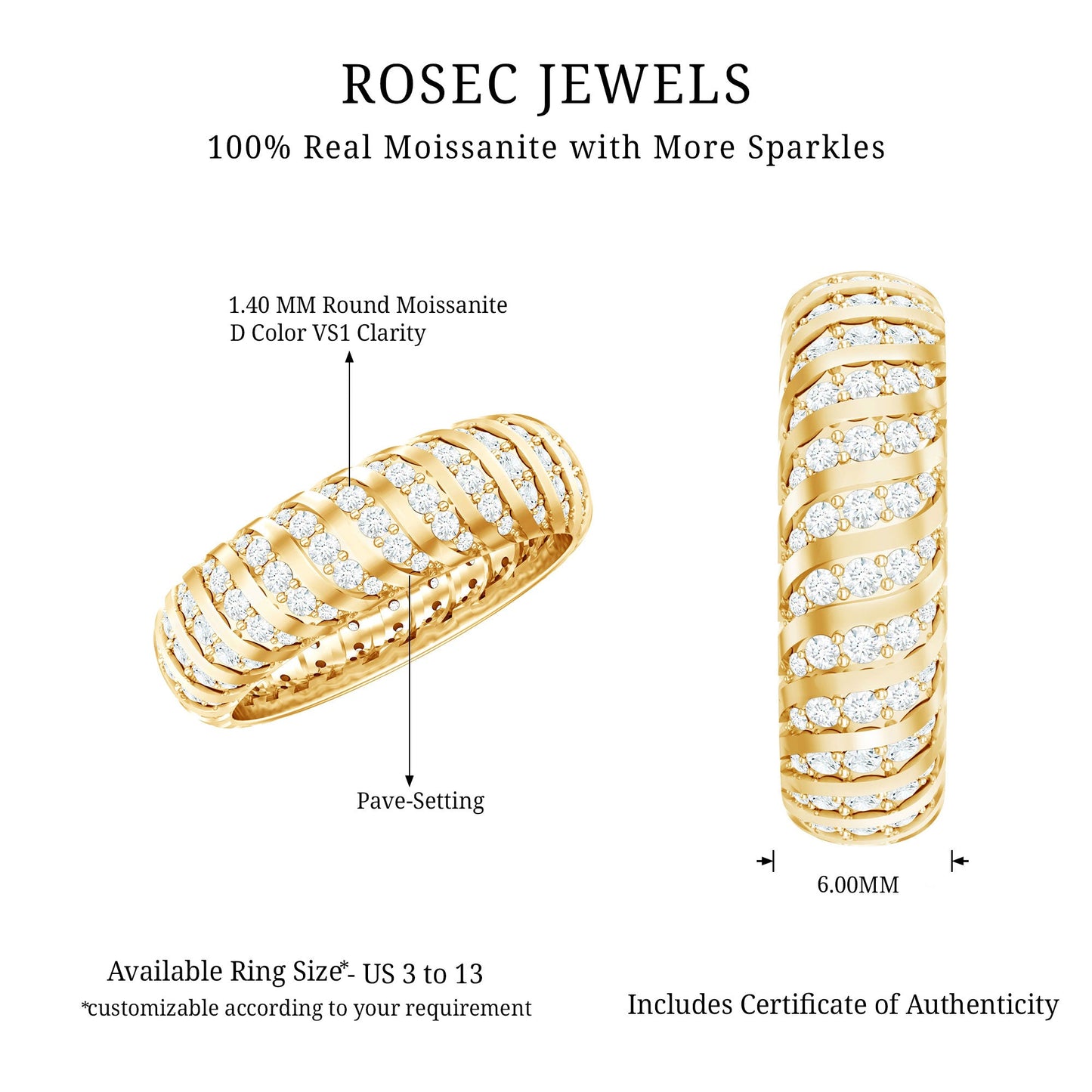 Pave Set Certified Moissanite Wedding Anniversary Band