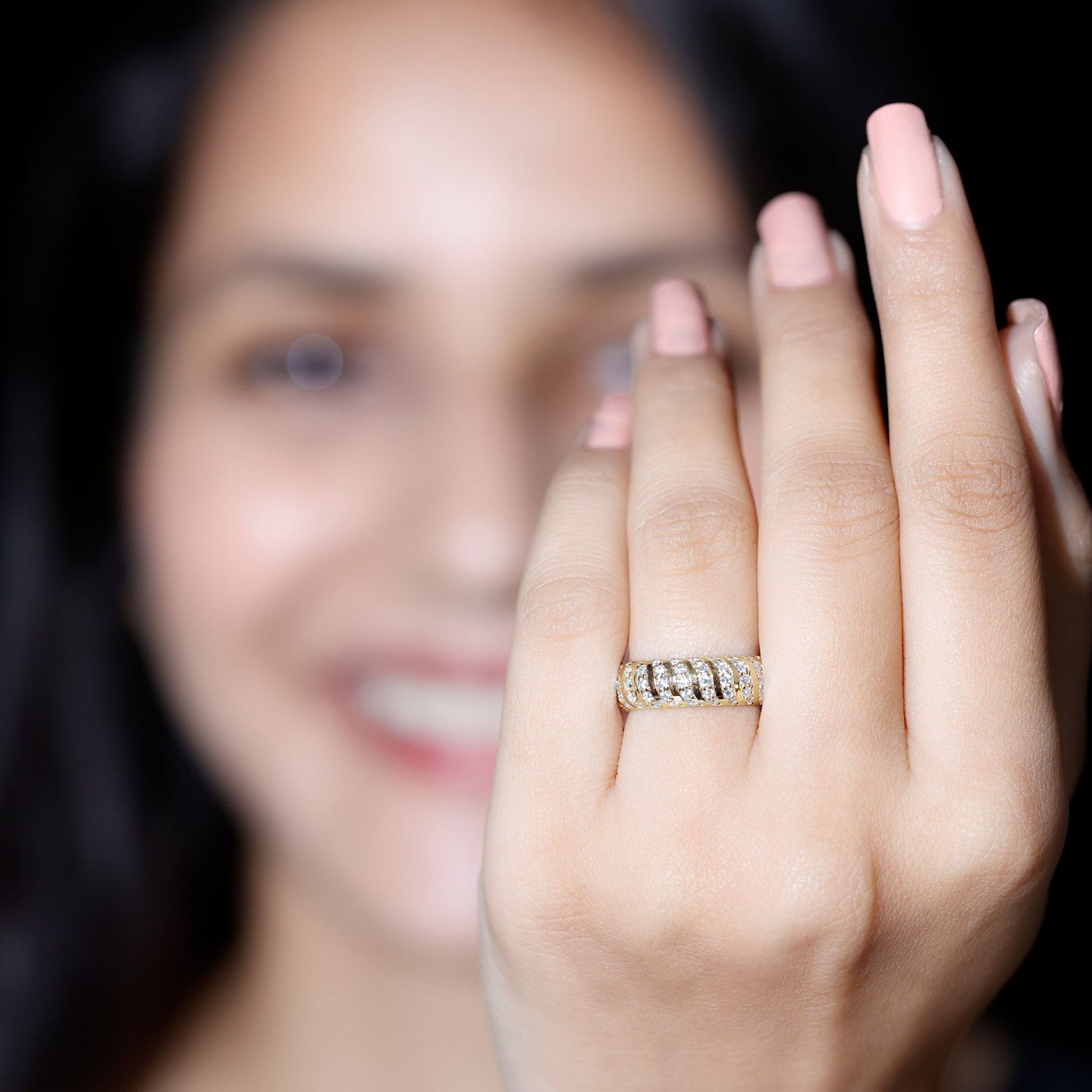 Pave Set Certified Moissanite Wedding Anniversary Band