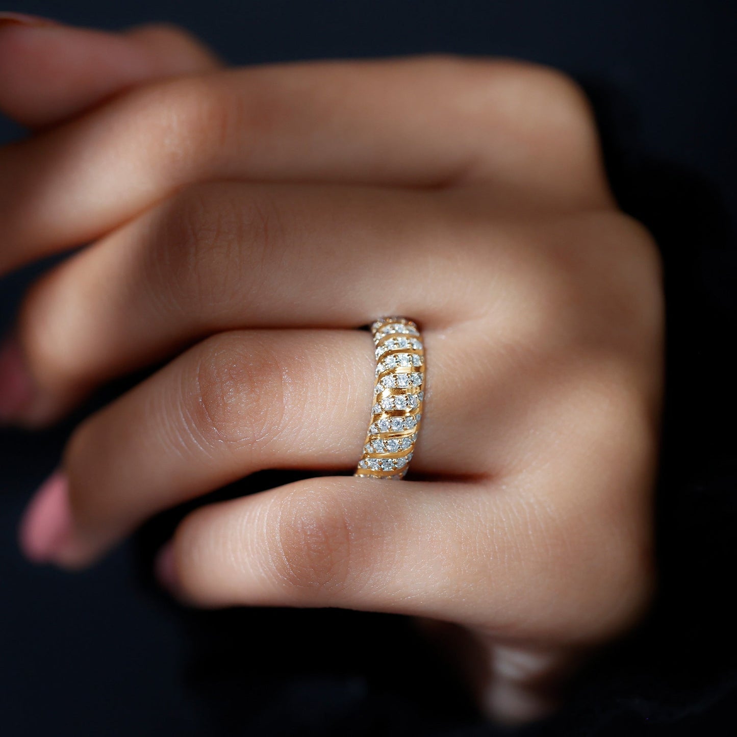Pave Set Certified Moissanite Wedding Anniversary Band