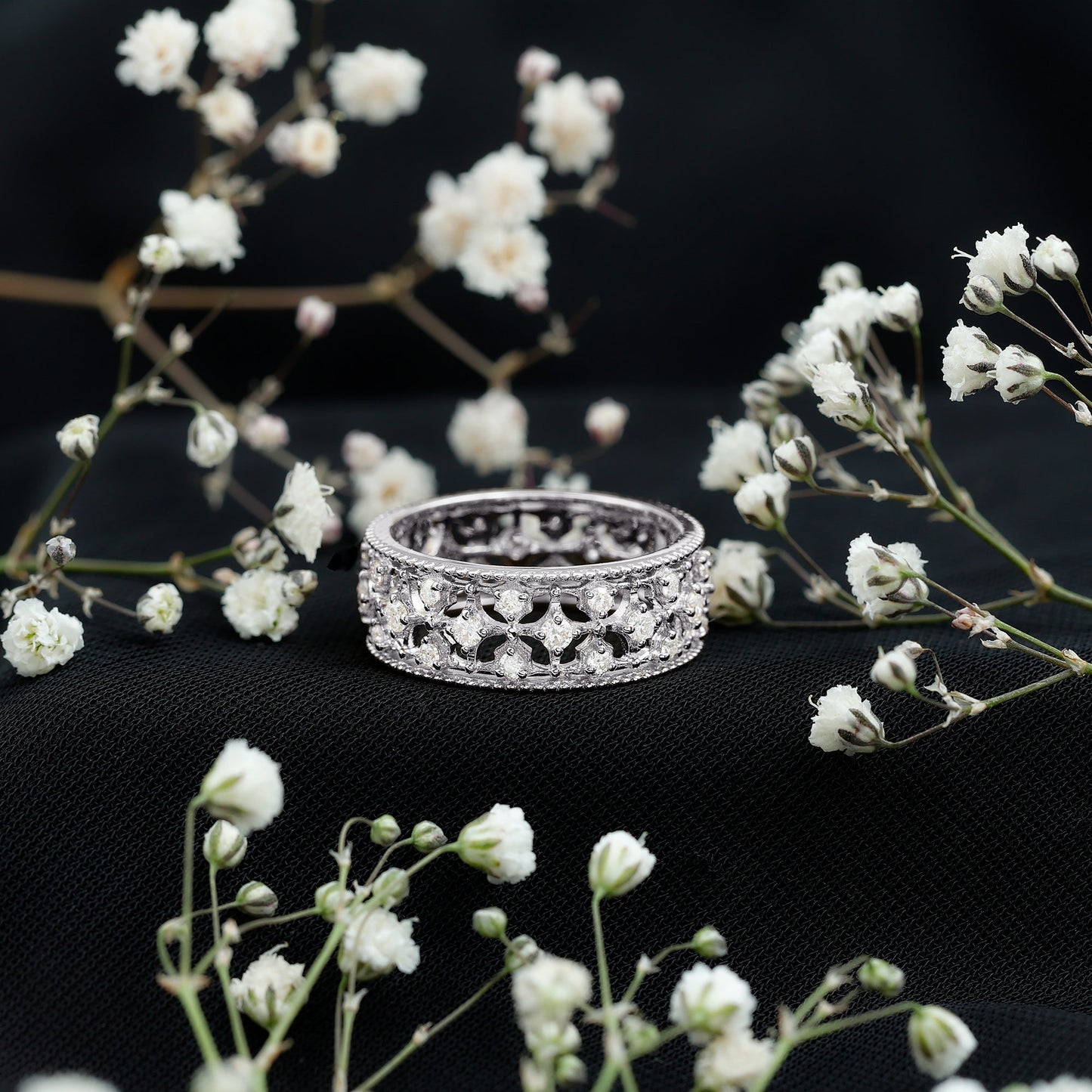 Designer Moissanite Wedding Band Ring