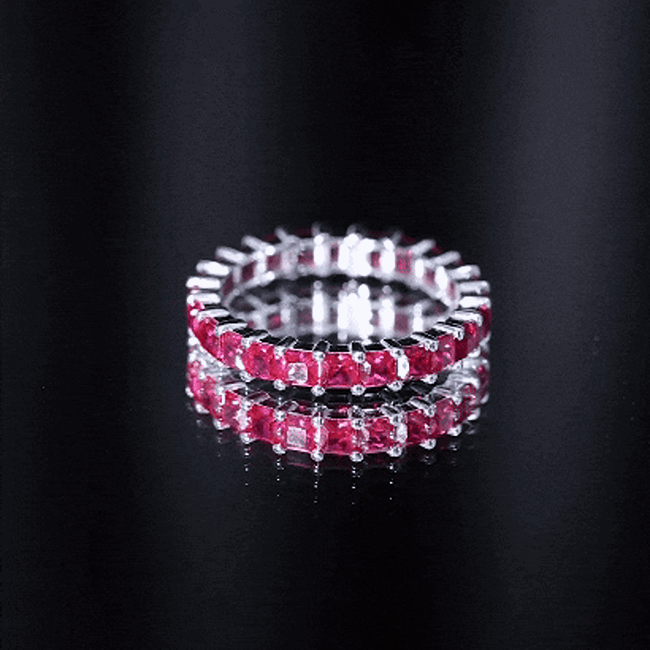 Princess Cut Lab Grown Ruby Eternity Wedding Band for Women