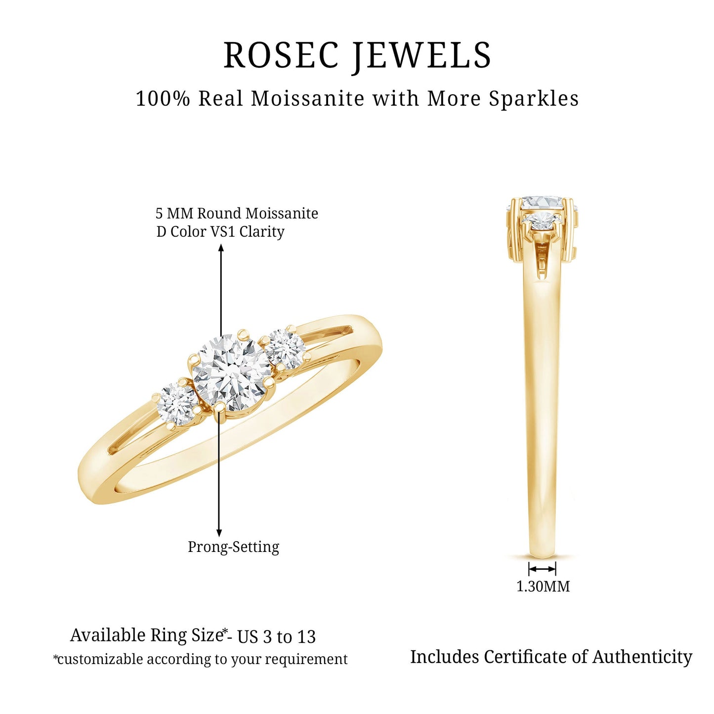 Certified Moissanite 3 Stone Proposal Ring For Her