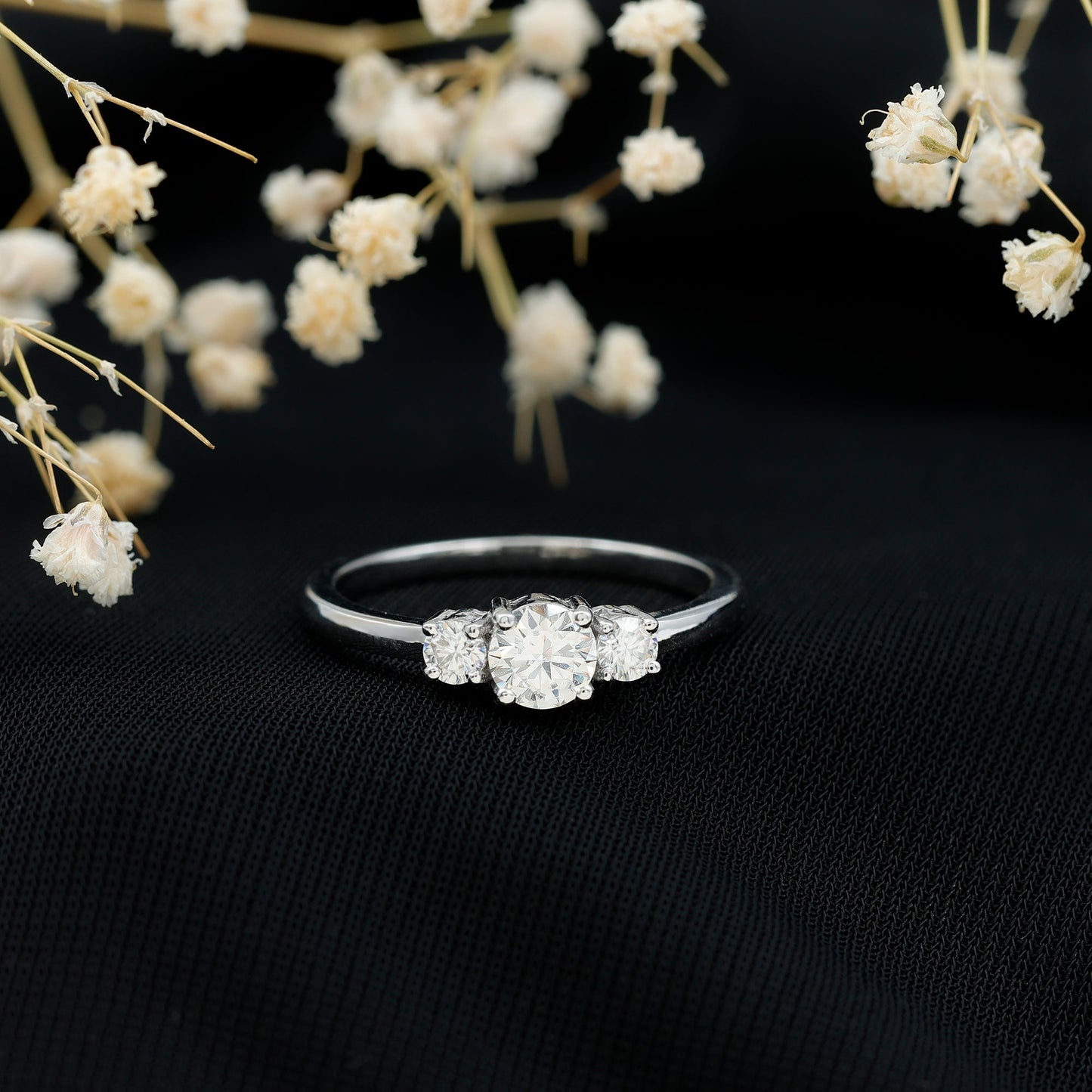 Certified Moissanite 3 Stone Engagement Ring