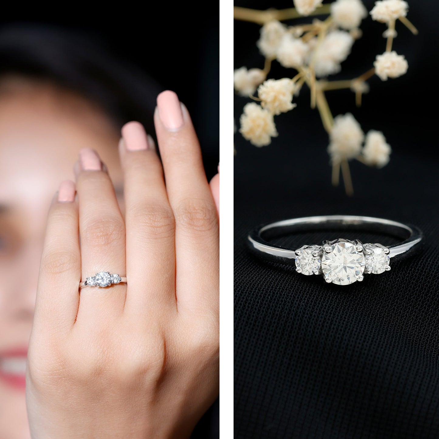 Certified Moissanite 3 Stone Engagement Ring